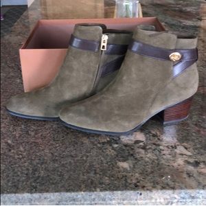 COACH Olive Green & Brown Suede Booties